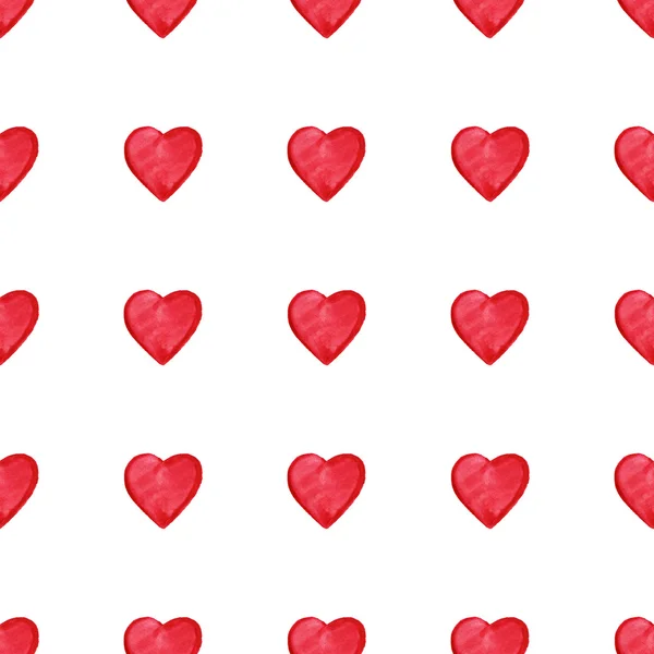 Akvarell röda hjärtan Saint Valentine's Day seamless mönster — Stockfoto