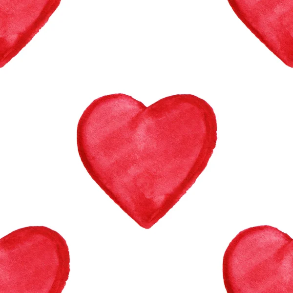 Watercolor red hearts Saint Valentine's Day seamless pattern — Stock Photo, Image