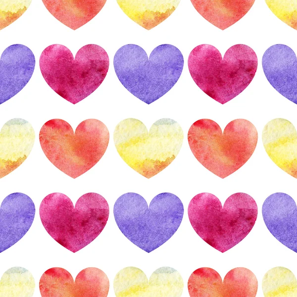 Aquarel kleurrijke harten liefde naadloze patroon textuur achtergrond — Stockfoto