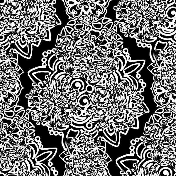 ブラック ホワイト白黒円マンダラ落書きパターン背景テクスチャ — ストック写真