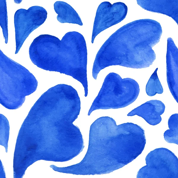 Watercolor blue hearts Saint Valentine's Day vector seamless pattern — Stock Vector