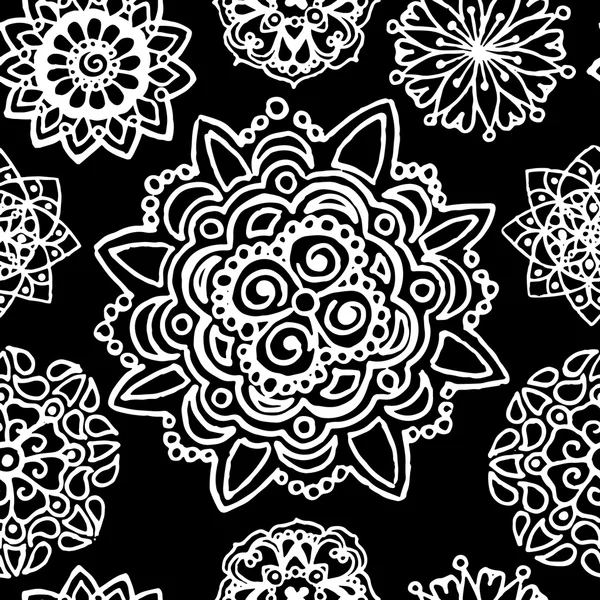 Schwarz weiß monochrom Kreis Mandala Doodle Vektor Muster Hintergrund Textur — Stockvektor