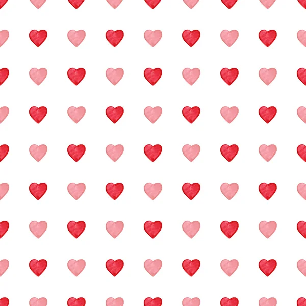 Akvarell röda hjärtan Saint Valentine's Day seamless mönster — Stockfoto