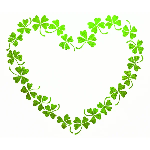 Doodle Zielona koniczyna koniczyna serca grafik na białym tle — Zdjęcie stockowe