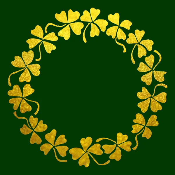 Doodle gold golden clover shamrock circle wreath line art isolated — Stock Photo, Image