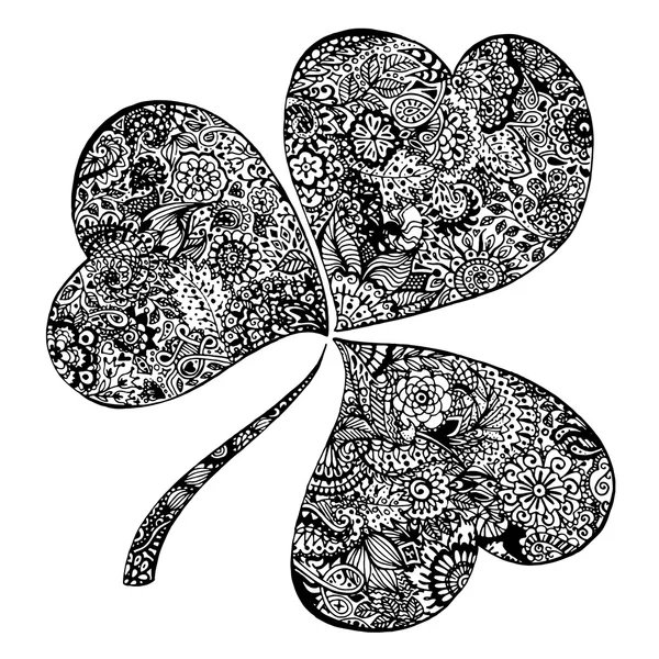 Doodle zentangle clover shamrock Saint Patrick's Day vector geïsoleerd — Stockvector