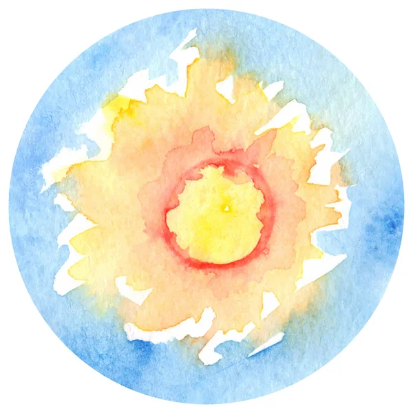 Aquarell Sonne Sonnenschein Himmel Vektor Kreis isoliert — Stockvektor