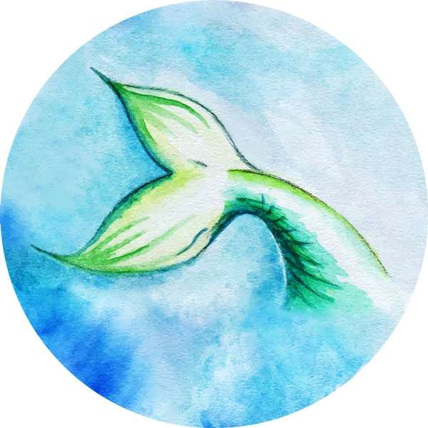 Aquarel zeemeermin vis staart vector cirkel geïsoleerd — Stockvector