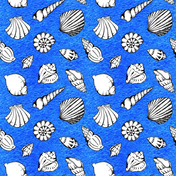 Monocromático mar conchas sem costura padrão textura fundo — Fotografia de Stock