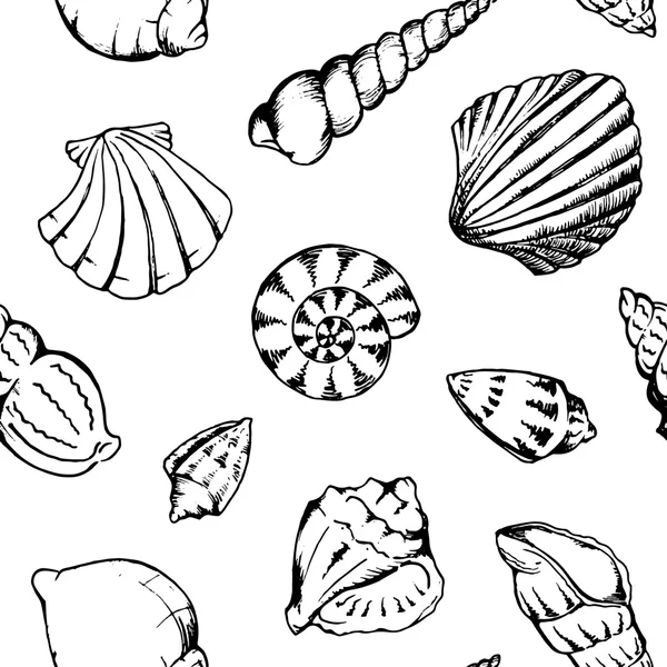 Monochrome coquillages de mer vecteur sans couture motif texture fond — Image vectorielle