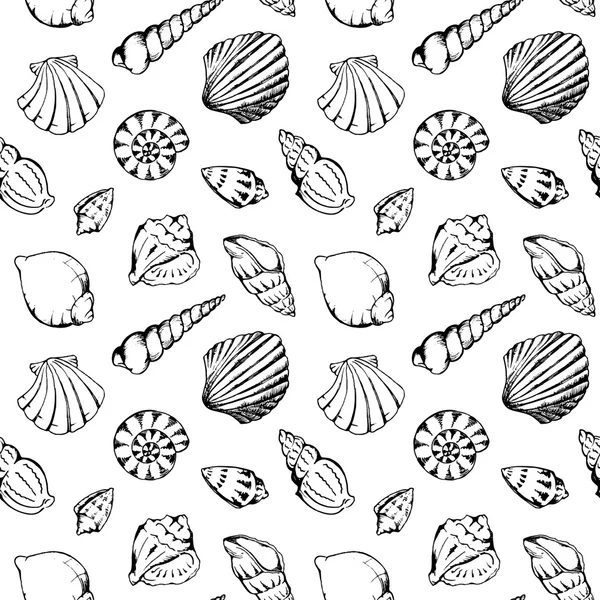 Monocromático mar conchas vetor sem costura padrão textura fundo — Vetor de Stock