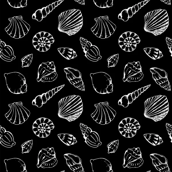 Monocromo mar conchas vector sin costura patrón textura fondo — Archivo Imágenes Vectoriales