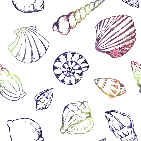 Coquilles de mer colorées vecteur sans couture motif texture fond — Image vectorielle