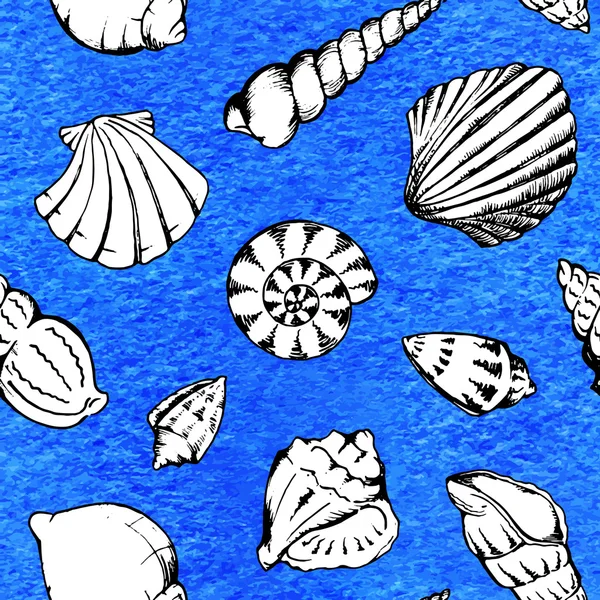 Monochrome sea shells vector seamless pattern texture background — Stock Vector
