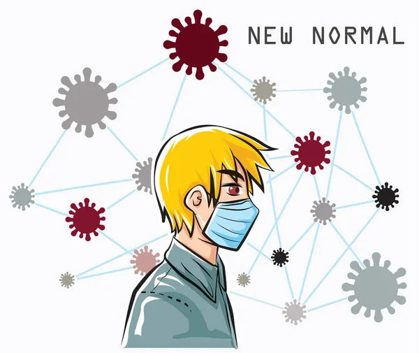 Männer Tragen Masken Sich Vor Viren Schützen Die Sie Umgeben — Stockvektor