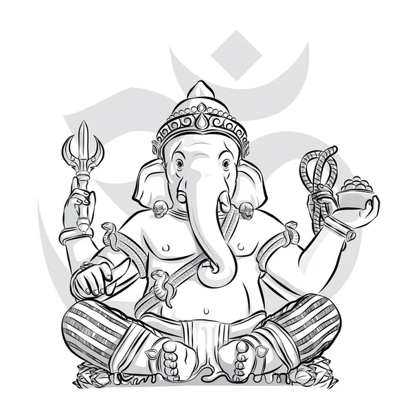 Lord Ganesha Mão Com Ferramenta Sentou Seu Assento Com Sinal — Vetor de Stock