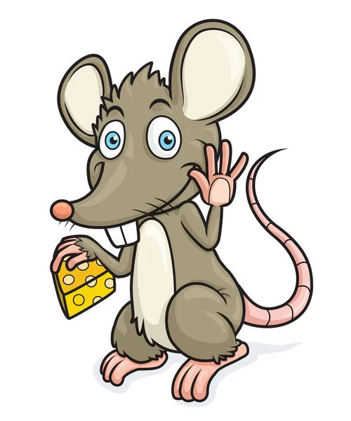 Rat Tenir Fromage Souri Avec Bonheur Personnage Conception Dessin Animé — Image vectorielle