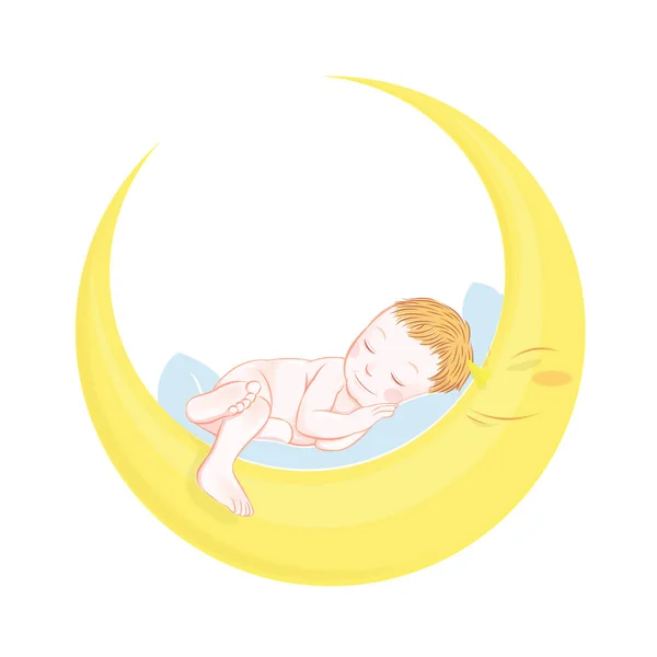 Bébé Dormir Sur Lune Mignon Vecteur Solf Sentir Pour Illustrateur — Image vectorielle