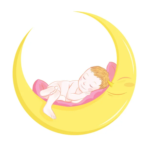 Bébé Dormir Sur Lune Vecteur Mignon Pour Illustration — Image vectorielle