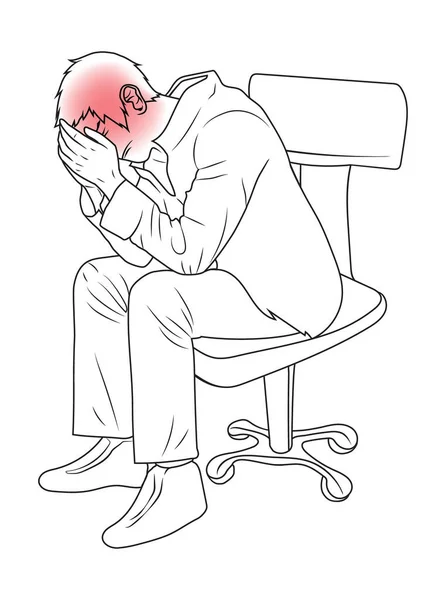 Bir Ofis Çalışanı Ofis Karikatür Vektöründe Sandalyede Otururken Çok Baş — Stok Vektör