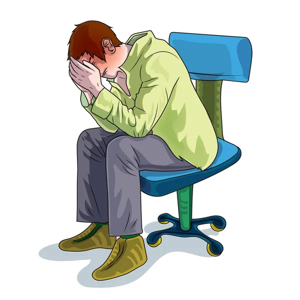 Illustrator Office Man Very Head Ache Sitting Chair Office Cartoon — Stock Vector