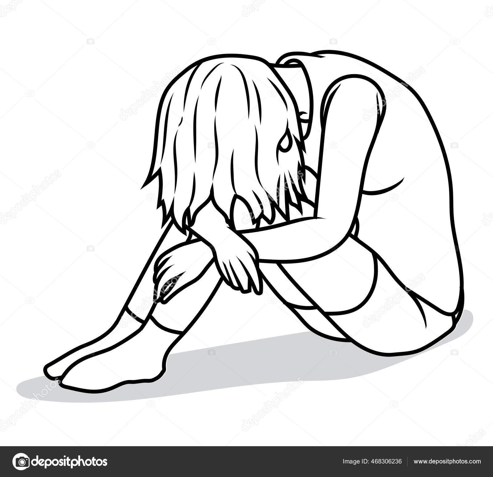 girl crying in corner drawing