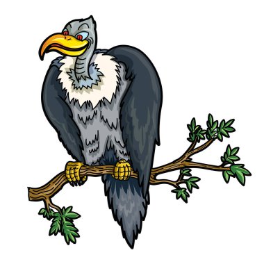 A vulture perched on the branch, carefully watching the prey cartoon vector clipart