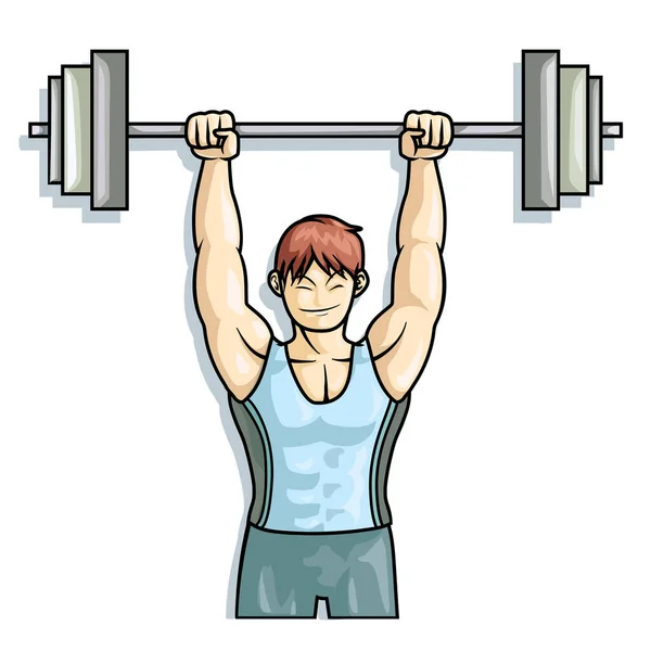 Man Exercise Steel Barbell Sport Ruha Izolátum Fehér Háttér Rajzfilm — Stock Vector