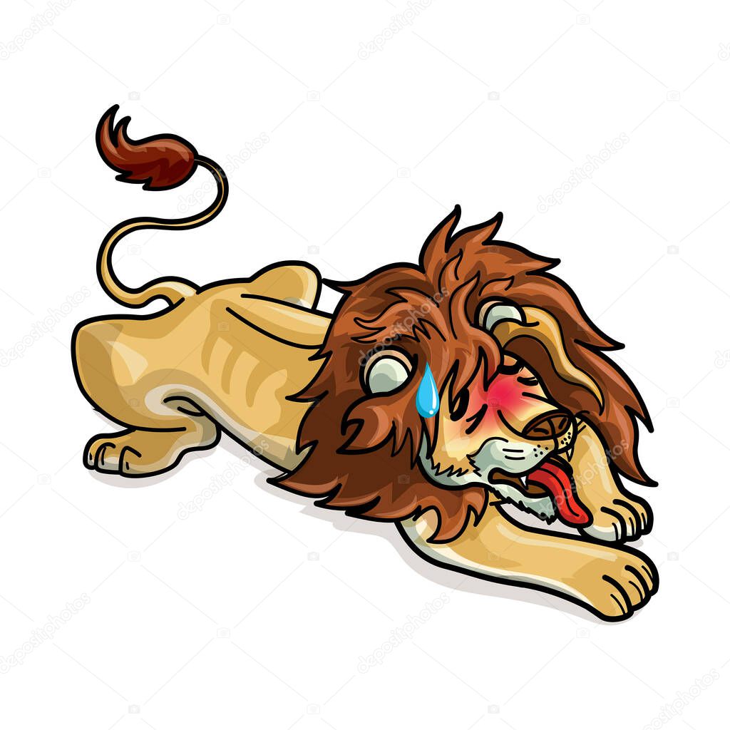 The lion was tired and will sleep cartoon vector