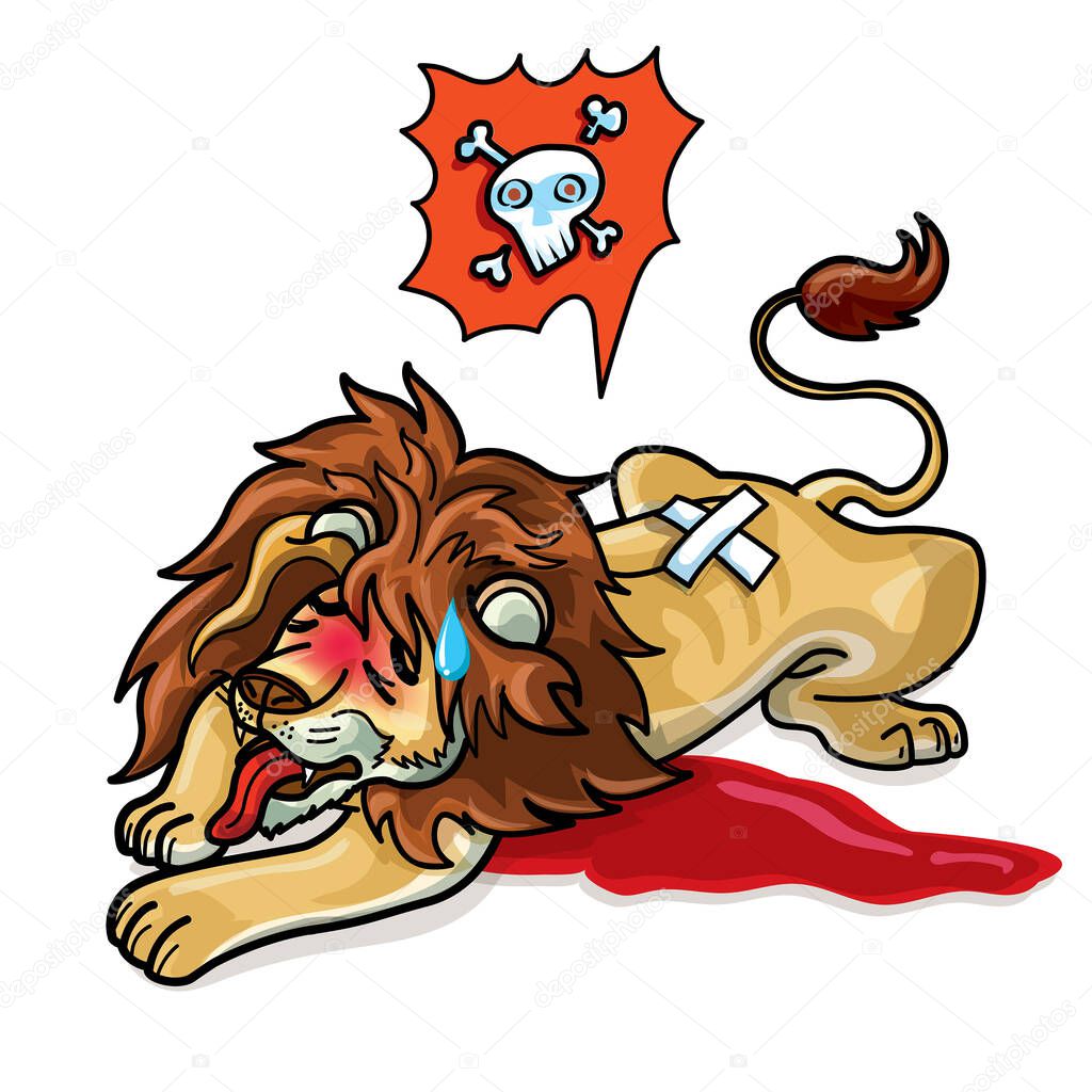 The lion was tired and will sleep cartoon vector