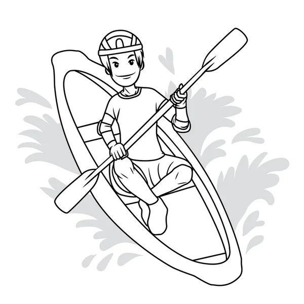 Menino Engraçado Para Remar Com Terno Protetor Barco Desenho Animado — Vetor de Stock