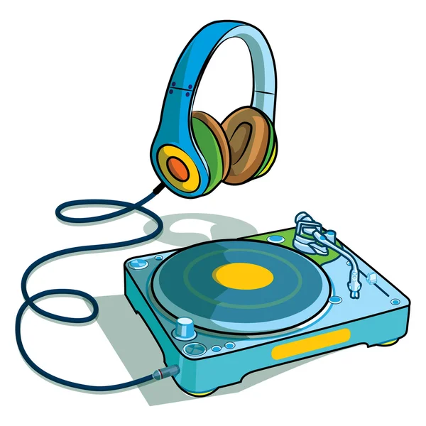 Headphones and scratching a record on the turntable. — Stock Vector