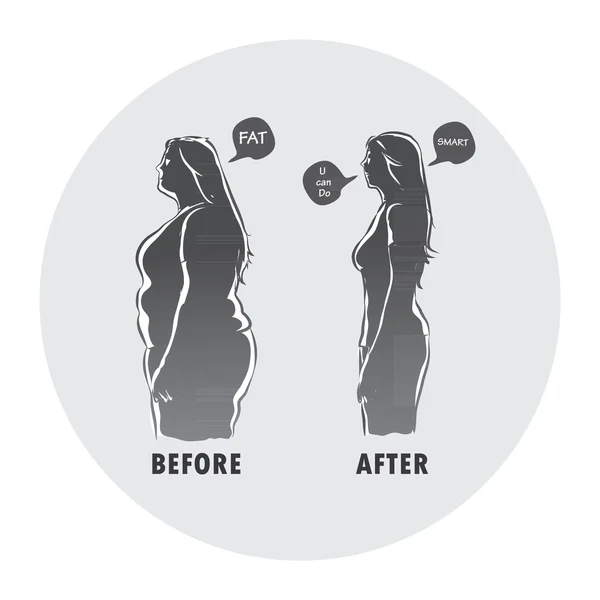 Antes y después de la forma del cuerpo mujer — Vector de stock