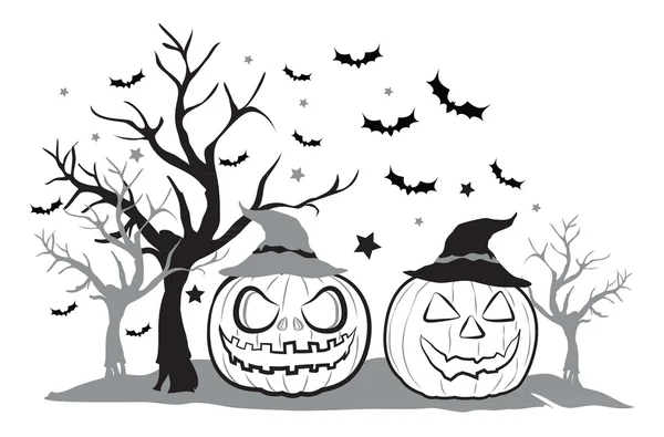 Calabaza Halloween cerca del árbol — Archivo Imágenes Vectoriales