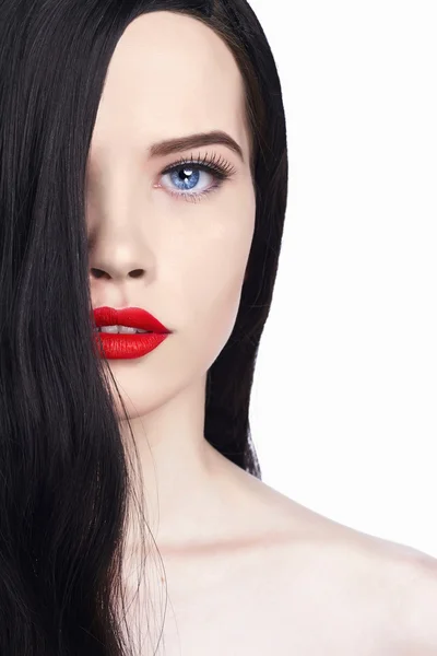 Young woman with red lips — Stock Photo, Image