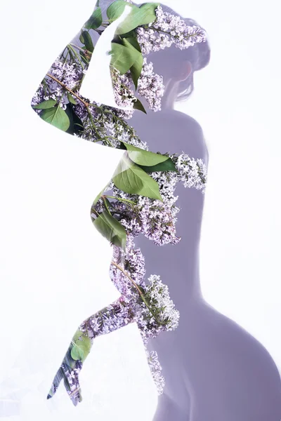 Sziluettjét virág meztelen lány — Stock Fotó