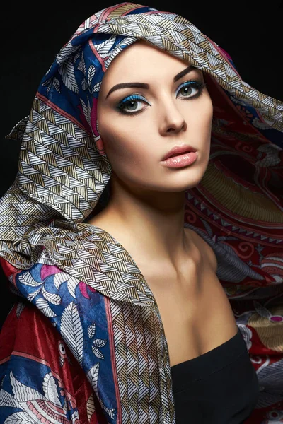 Beautiful Young Woman Shawl Beauty Fashion Oriental Style Girl Stock Photo