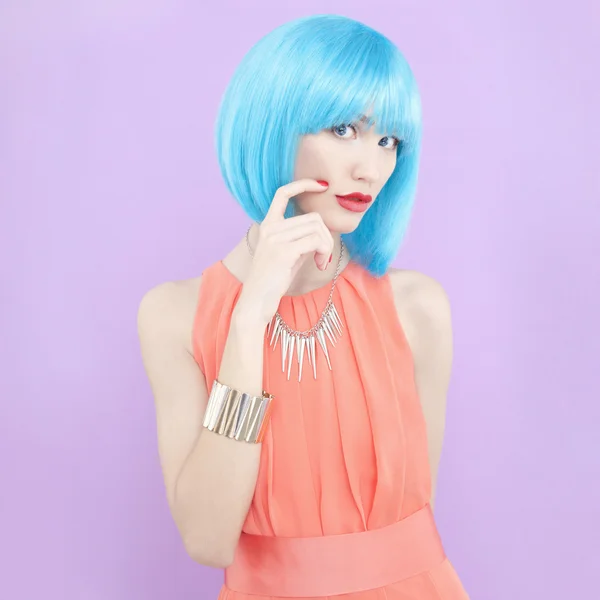 Stylish young woman with blue hair — Stock Photo, Image