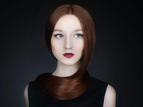 Mooi meisje model met lange gezond rood haar — Stockfoto