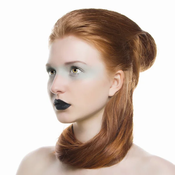 Young red hair woman with black lips — Stock Photo, Image