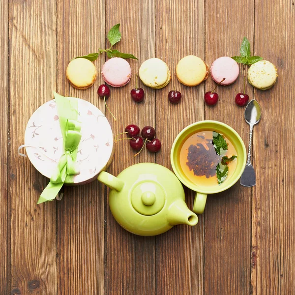 Té verde y dulces — Foto de Stock