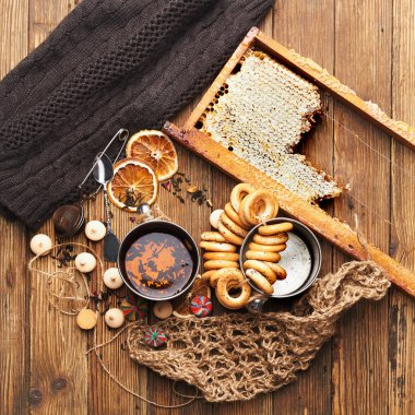 vilage food on wooden table