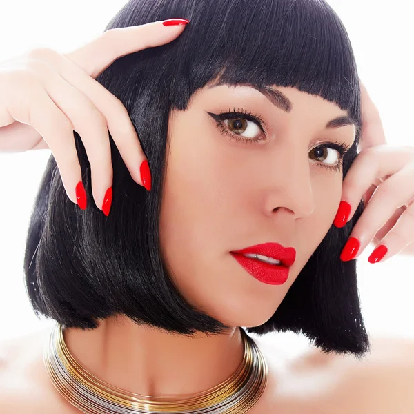 girl with red lips and red nails