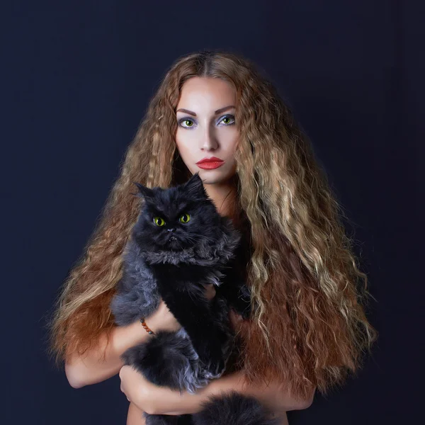 halloween girl with black cat