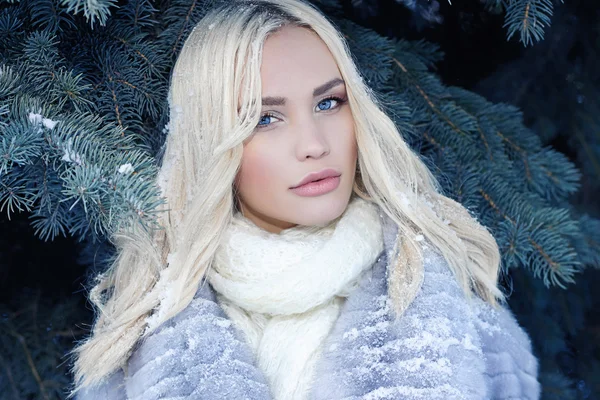 Kürk güzel genç kadın kış — Stok fotoğraf