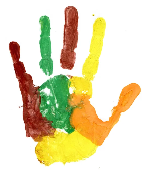 Close up of colored hand print on white — Stock Photo, Image