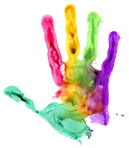 Close up of colored hand print on white — Stock Photo, Image