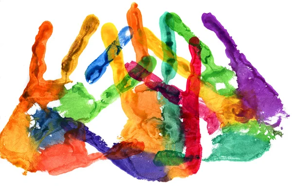 Close up of colored hand print on white — Stock Photo, Image