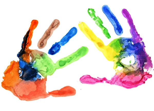 Close up of colored hand print on white — Stock Photo, Image