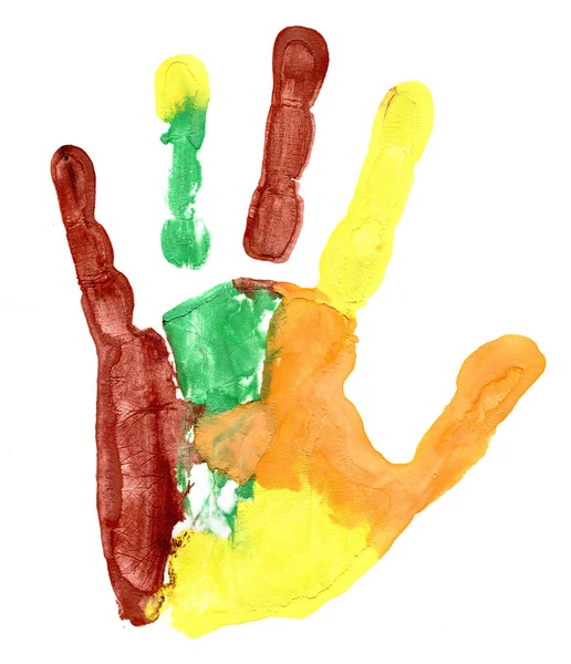 Close up of colored hand print on white — Stock Photo, Image